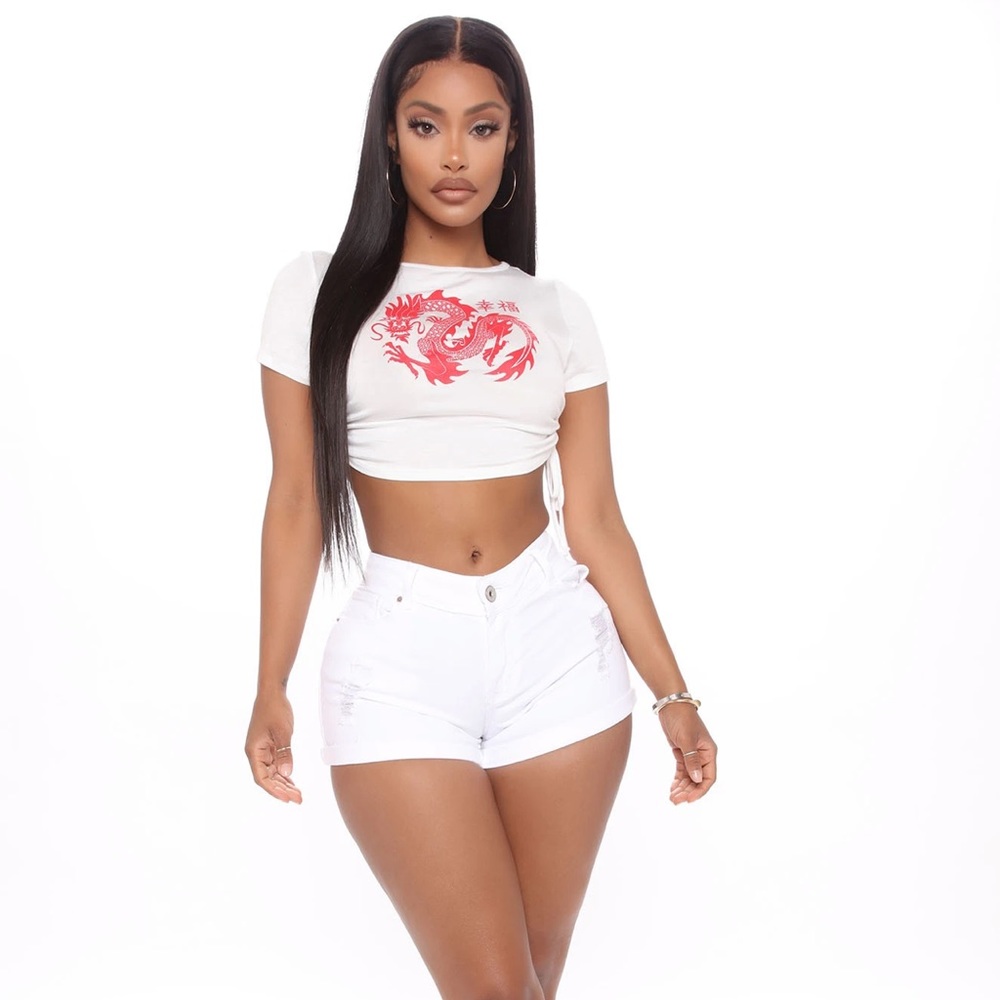 Dragon Drawstring White Crop Top